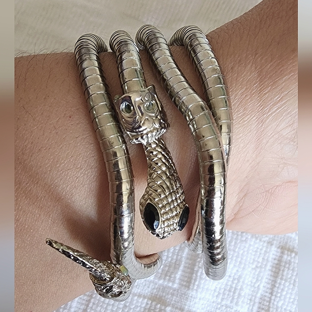 Snake necklace, snake belt, snake bracelet,adjustable silver t.Snake Eyes Black - Picture 7 of 9